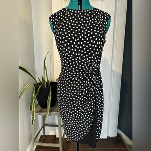 Chaps Black and White Polka Dot Midi Dress large